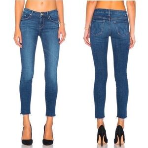 Like New MOTHER The Looker Ankle Fray Skinny Jeans Girl Crush Medium Wash Blue